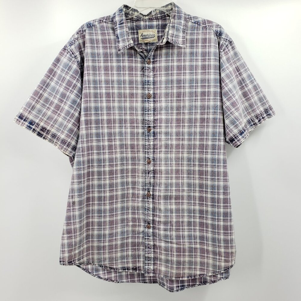 American Vintage Manufacturing Button Up Shirt Men XL White Purple Reverse Plaid